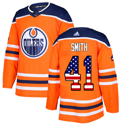 Adidas Edmonton Oilers 41 Mike Smith Orange Home Authentic USA Flag Stitched Youth NHL Jersey